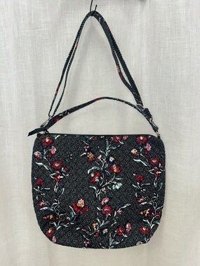 Vera Bradley Black Floral Quilted Shoulder Bag Like New Condition